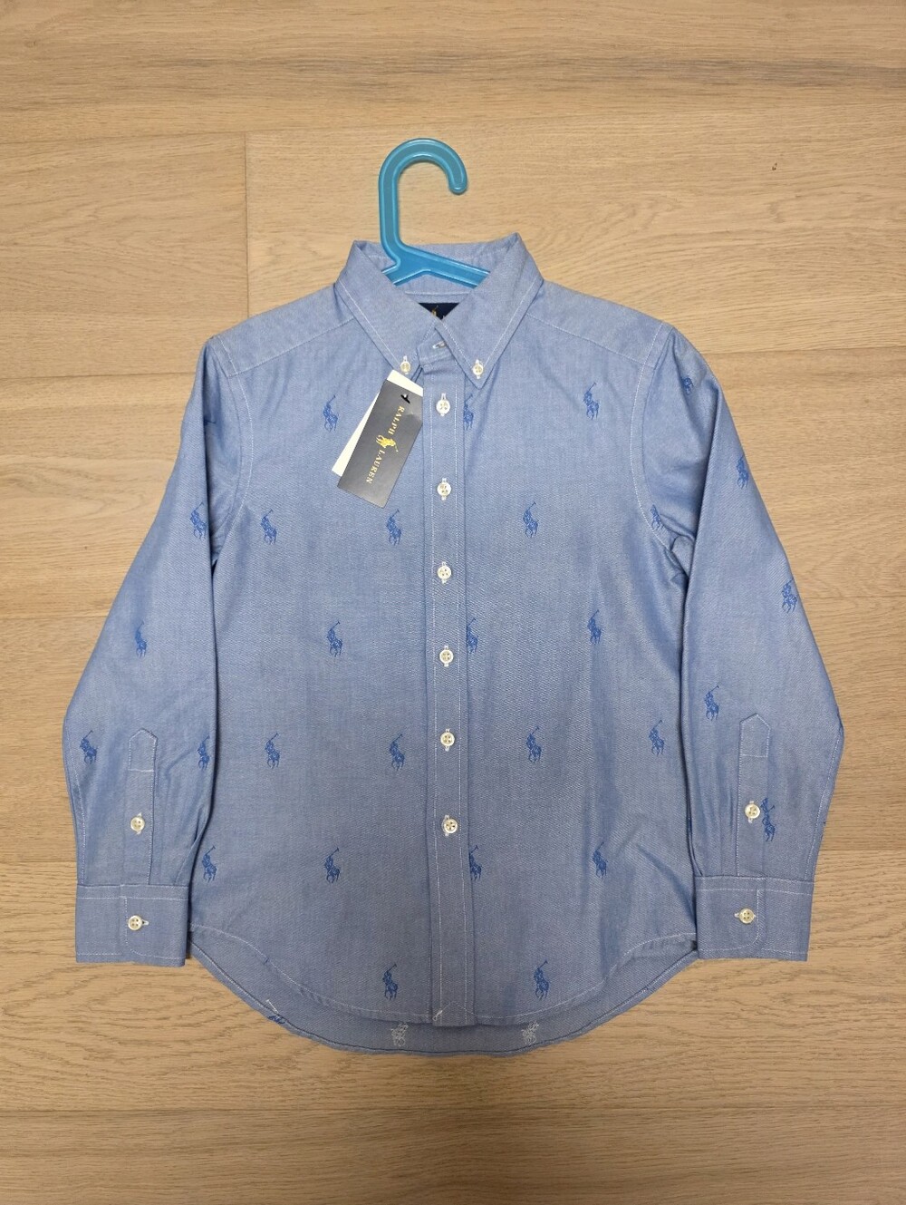 NWT Ralph Lauren Boys Blue Embroidered Logo button down shirt size 8